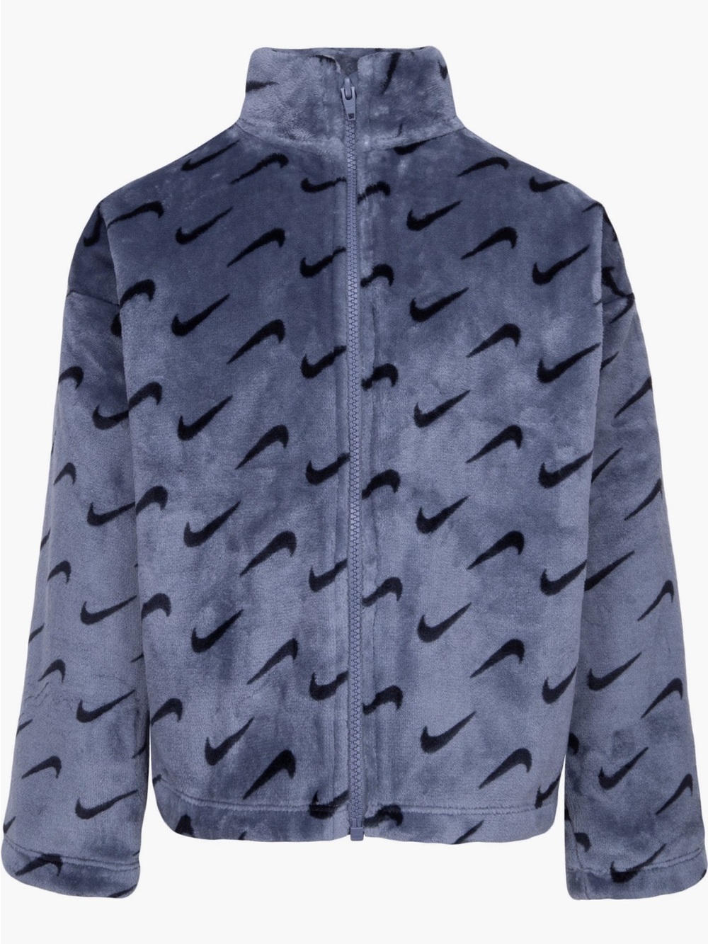 Nike Kids Blue Fleece Jacket with Black Swoosh Print SZ-4T
